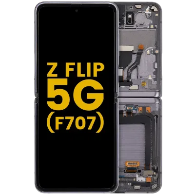 Inner OLED Assembly With Frame For Samsung Galaxy Z Flip 5G (F707) (Refurbished) (Mirror Black)