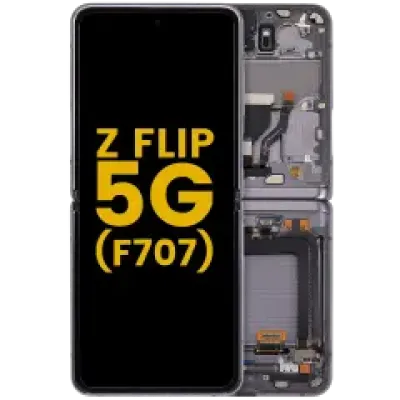 Дисплейний модуль OLED з рамкою для Samsung Galaxy Z Flip 5G (F707) (Refurbished) (Mirror Black)
