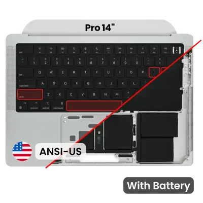 Топкейс з акумулятором і клавіатурою (ANSI US) для MacBook Pro 14" A2442 (2021) / A2779 (2023) (Used OEM Pull: Grade A) (сріблястий)