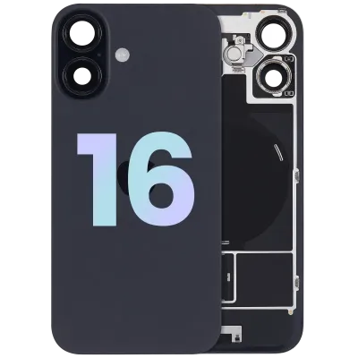Back Glass w/ MagSafe Magnet & NFC & Flashlight Flex For iPhone 16 (Service Pack) (Black)