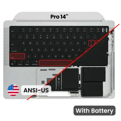 Топкейс з акумулятором і клавіатурою (ANSI US) для MacBook Pro 14" A2442 (2021) / A2779 (2023) (Used OEM Pull: Grade B/C) (сріблястий)