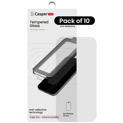 Casper Snap Tempered Glass for iPhone 15 Pro (10 Pack) (AR Clear)