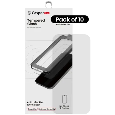 Casper Snap Tempered Glass for iPhone 15 Pro Max (10 Pack) (AR Clear)