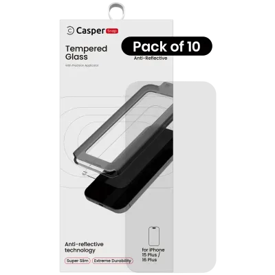 Casper Snap Tempered Glass for iPhone 15 Plus / 16 Plus (10 Pack) (AR Clear)
