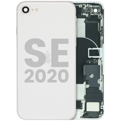 Back Housing W/ Charging Port Flex and Small Components Pre-Installed For iPhone SE (2020) (Used OEM Pull: Grade A) (White)