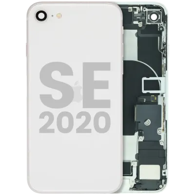 Back Housing W/ Charging Port Flex and Small Components Pre-Installed For iPhone SE (2020) (Used OEM Pull: Grade B) (White)