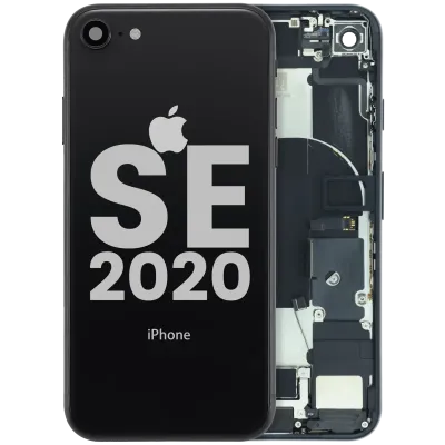 Back Housing W/ Charging Port Flex and Small Components Pre-Installed For iPhone SE (2020) (Used OEM Pull: Grade C) (Black)