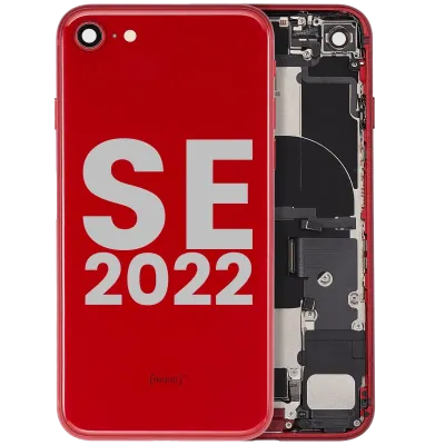 Back Housing W/ Charging Port Flex and Small Components Pre-Installed For iPhone SE (2022) (Used OEM Pull: Grade A) (Red)