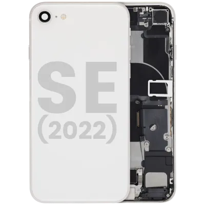 Back Housing W/ Charging Port Flex and Small Components Pre-Installed For iPhone SE (2022) (Used OEM Pull: Grade B) (Starlight)