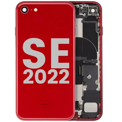 Back Housing W/ Charging Port Flex and Small Components Pre-Installed For iPhone SE (2022) (Used OEM Pull: Grade C) (Red)