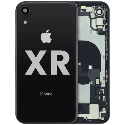 Back Housing W/ Charging Port Flex and Small Components Pre-Installed For iPhone XR (Used OEM Pull: Grade B) (Black)