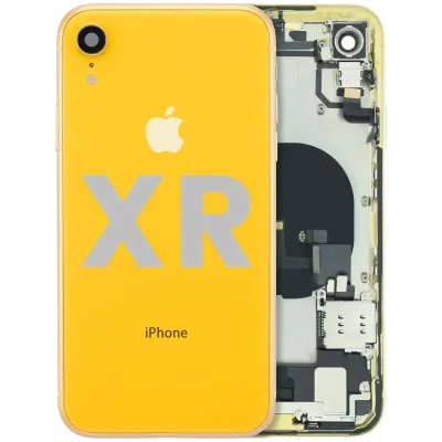 Back Housing W/ Charging Port Flex and Small Components Pre-Installed For iPhone XR (Used OEM Pull: Grade B) (Yellow)