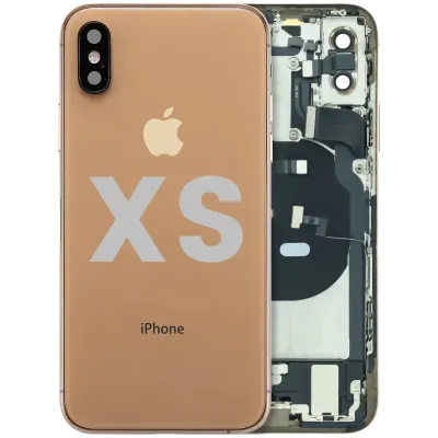 Back Housing W/ Charging Port Flex and Small Components Pre-Installed For iPhone XS (Used OEM Pull: Grade B) (Gold)