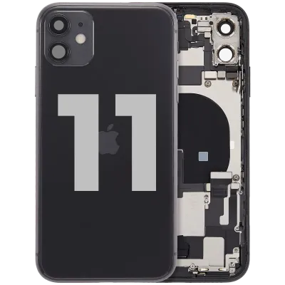 Back Housing W/ Charging Port Flex & Small Parts For iPhone 11 (Used OEM Pull: Grade A) (Black)