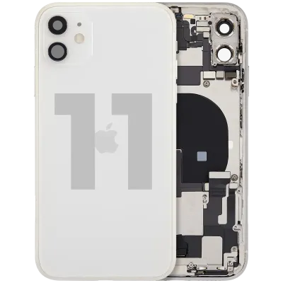 Back Housing W/ Charging Port Flex & Small Parts For iPhone 11 (Used OEM Pull: Grade A) (White)