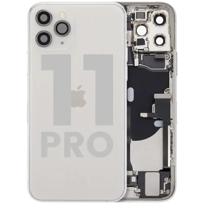 Back Housing W/ Charging Port Flex & Small Parts For iPhone 11 Pro (Used OEM Pull: Grade B) (Silver)