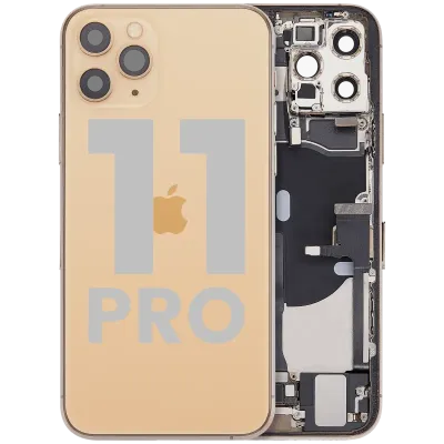 Back Housing W/ Charging Port Flex & Small Parts For iPhone 11 Pro (Used OEM Pull: Grade C) (Matte Gold)