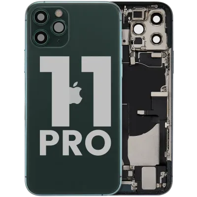 Back Housing W/ Charging Port Flex & Small Parts For iPhone 11 Pro (Used OEM Pull: Grade C) (Matte Midnight Green)
