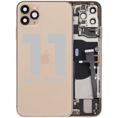 Back Housing W/ Charging Port Flex & Small Parts For iPhone 11 Pro Max (Used OEM Pull: Grade A) (Gold)