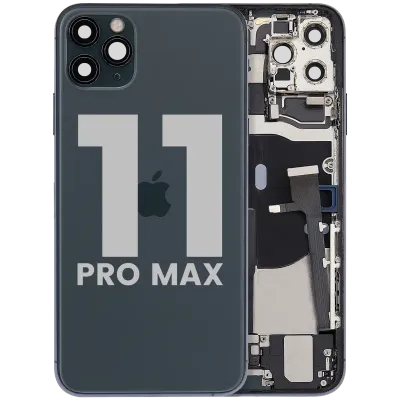 Back Housing W/ Charging Port Flex & Small Parts For iPhone 11 Pro Max (Used OEM Pull: Grade B) (Midnight Green)