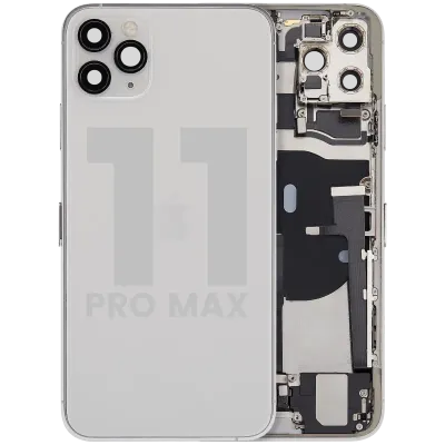 Back Housing W/ Charging Port Flex & Small Parts For iPhone 11 Pro Max (Used OEM Pull: Grade B) (Silver)