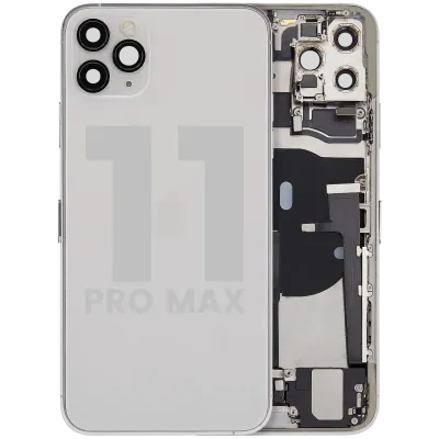 Back Housing W/ Charging Port Flex & Small Parts For iPhone 11 Pro Max (Used OEM Pull: Grade C) (Silver)
