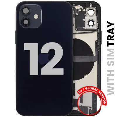 Back Housing W/ Charging Port Flex & Small Parts For iPhone 12 (EU / Global Version) (Used OEM Pull: Grade A) (Black)