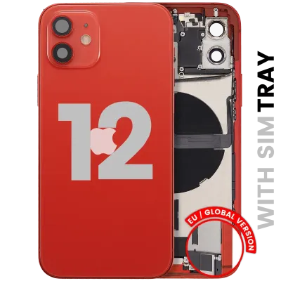 Back Housing W/ Charging Port Flex & Small Parts For iPhone 12 (EU / Global Version) (Used OEM Pull: Grade A) (Red)