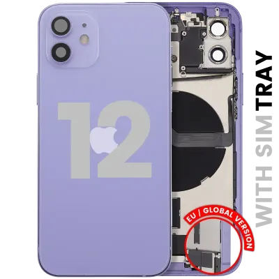 Back Housing W/ Charging Port Flex & Small Parts For iPhone 12 (EU / Global Version) (Used OEM Pull: Grade B) (Purple)