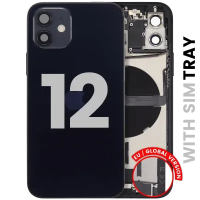 Back Housing W/ Charging Port Flex & Small Parts For iPhone 12 (EU / Global Version) (Used OEM Pull: Grade C) (Black)