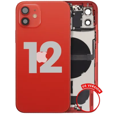 Back Housing W/ Charging Port Flex & Small Parts For iPhone 12 (US Version) (Used OEM Pull: Grade A) (Red)