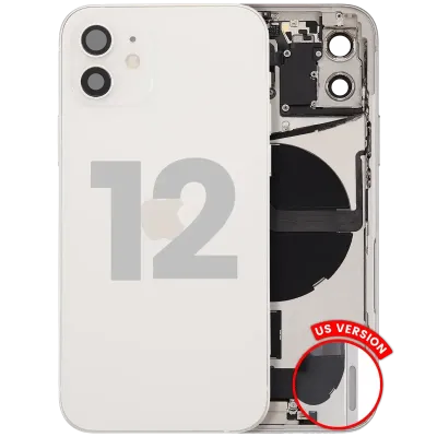 Back Housing W/ Charging Port Flex & Small Parts For iPhone 12 (US Version) (Used OEM Pull: Grade A) (White)
