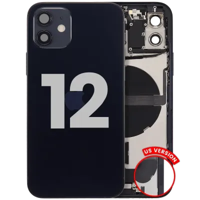 Back Housing W/ Charging Port Flex & Small Parts For iPhone 12 (US Version) (Used OEM Pull: Grade B) (Black)