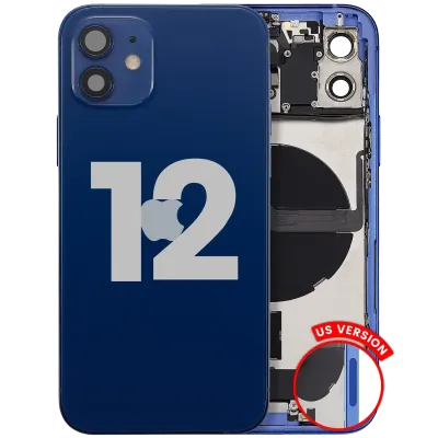 Back Housing W/ Charging Port Flex & Small Parts For iPhone 12 (US Version) (Used OEM Pull: Grade B) (Blue)