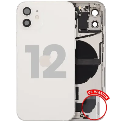 Back Housing W/ Charging Port Flex & Small Parts For iPhone 12 (US Version) (Used OEM Pull: Grade B) (White)