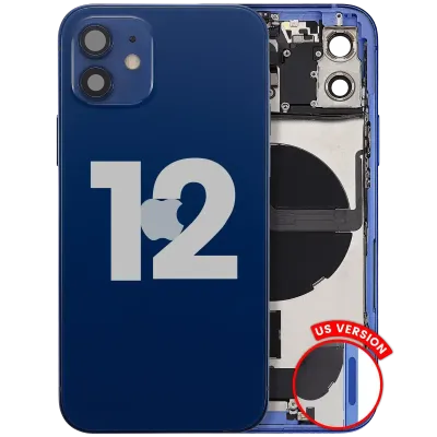 Back Housing W/ Charging Port Flex & Small Parts For iPhone 12 (US Version) (Used OEM Pull: Grade C) (Blue)