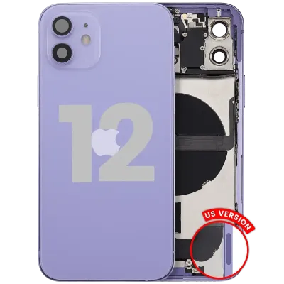 Back Housing W/ Charging Port Flex & Small Parts For iPhone 12 (US Version) (Used OEM Pull: Grade C) (Purple)