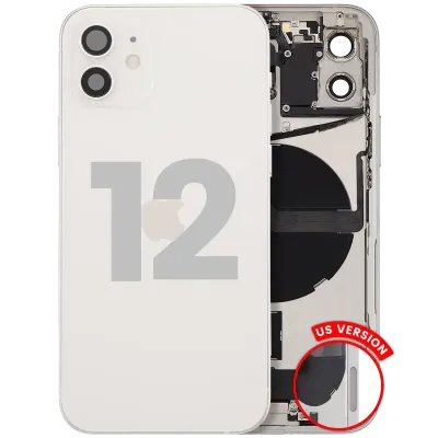 Back Housing W/ Charging Port Flex & Small Parts For iPhone 12 (US Version) (Used OEM Pull: Grade C) (White)