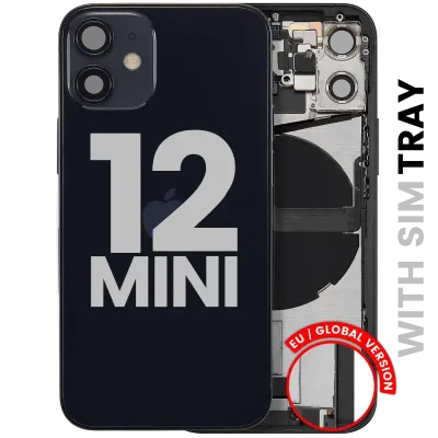 Back Housing W/ Charging Port Flex & Small Parts For iPhone 12 Mini (EU / Global Version) (Used OEM Pull: Grade B) (Black)