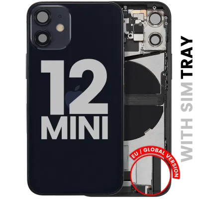 Back Housing W/ Charging Port Flex & Small Parts For iPhone 12 Mini (EU / Global Version) (Used OEM Pull: Grade C) (Black)