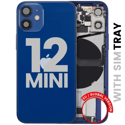 Back Housing W/ Charging Port Flex & Small Parts For iPhone 12 Mini (EU / Global Version) (Used OEM Pull: Grade C) (Blue)