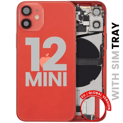 Back Housing W/ Charging Port Flex & Small Parts For iPhone 12 Mini (EU / Global Version) (Used OEM Pull: Grade C) (Red)