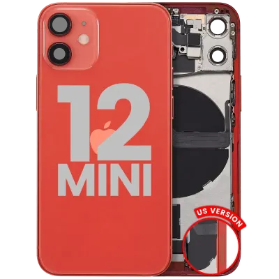 Back Housing W/ Charging Port Flex & Small Parts For iPhone 12 Mini (US Version) (Used OEM Pull: Grade A) (Red)