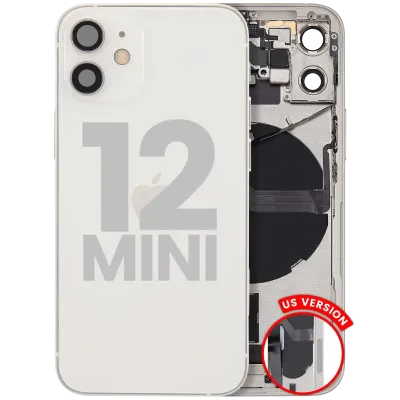 Back Housing W/ Charging Port Flex & Small Parts For iPhone 12 Mini (US Version) (Used OEM Pull: Grade B) (White)