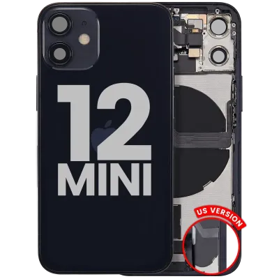 Back Housing W/ Charging Port Flex & Small Parts For iPhone 12 Mini (US Version) (Used OEM Pull: Grade C) (Black)
