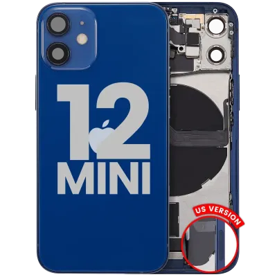 Back Housing W/ Charging Port Flex & Small Parts For iPhone 12 Mini (US Version) (Used OEM Pull: Grade C) (Blue)