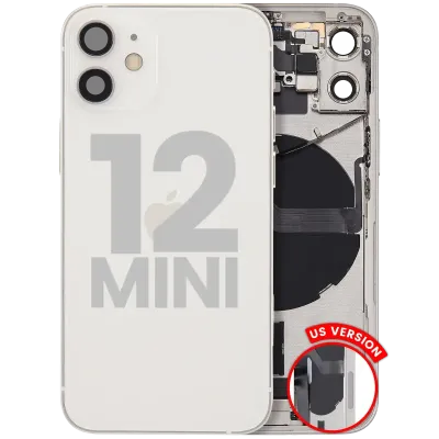 Back Housing W/ Charging Port Flex & Small Parts For iPhone 12 Mini (US Version) (Used OEM Pull: Grade C) (White)