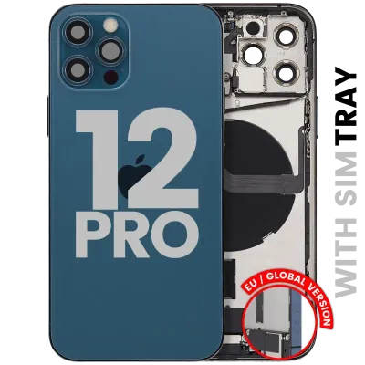 Back Housing W/ Charging Port Flex & Small Parts For iPhone 12 Pro (EU / Global Version) (Used OEM Pull: Grade A) (Pacific Blue)