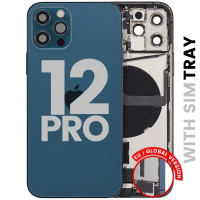 Back Housing W/ Charging Port Flex & Small Parts For iPhone 12 Pro (EU / Global Version) (Used OEM Pull: Grade B) (Pacific Blue)