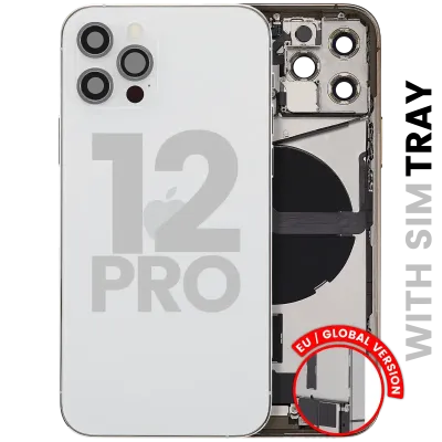 Back Housing W/ Charging Port Flex & Small Parts For iPhone 12 Pro (EU / Global Version) (Used OEM Pull: Grade B) (Silver)